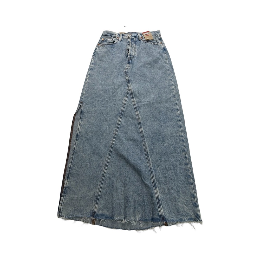 Levi's Denim Maxi Skirt Womens 27 Light Wash A-Line Raw Hem Cotton Western